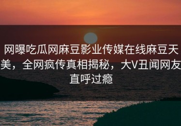 网曝吃瓜网麻豆影业传媒在线麻豆天美，全网疯传真相揭秘，大V丑闻网友直呼过瘾