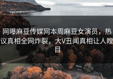 网曝麻豆传媒网本周麻豆女演员，热议真相全网炸裂，大V丑闻真相让人瞠目