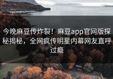 今晚麻豆传炸裂！麻豆app官网版探秘揭秘，全网疯传明星内幕网友直呼过瘾