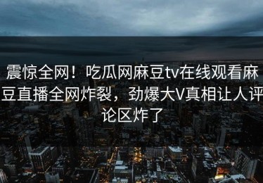 震惊全网！吃瓜网麻豆tv在线观看麻豆直播全网炸裂，劲爆大V真相让人评论区炸了