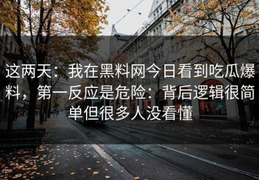 这两天：我在黑料网今日看到吃瓜爆料，第一反应是危险：背后逻辑很简单但很多人没看懂