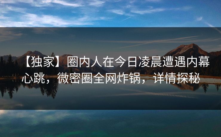 【独家】圈内人在今日凌晨遭遇内幕心跳，微密圈全网炸锅，详情探秘