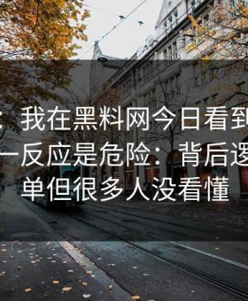 这两天：我在黑料网今日看到吃瓜爆料，第一反应是危险：背后逻辑很简单但很多人没看懂