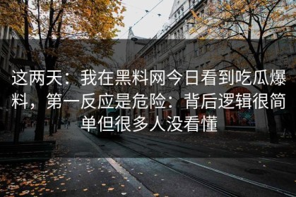 这两天：我在黑料网今日看到吃瓜爆料，第一反应是危险：背后逻辑很简单但很多人没看懂