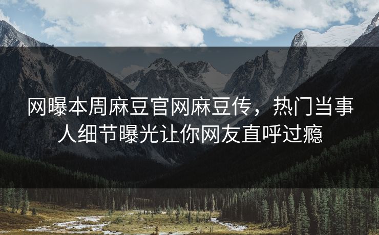 网曝本周麻豆官网麻豆传，热门当事人细节曝光让你网友直呼过瘾
